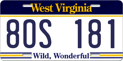 WV license plate 8OS181