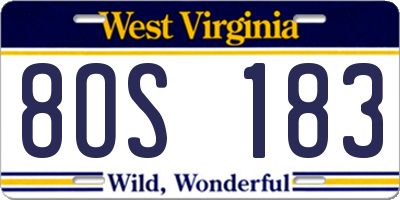 WV license plate 8OS183