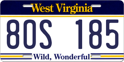 WV license plate 8OS185