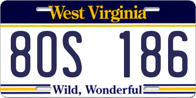 WV license plate 8OS186