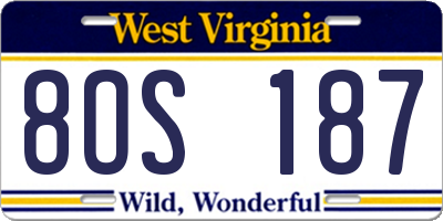 WV license plate 8OS187