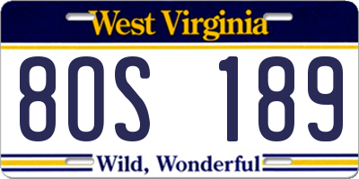 WV license plate 8OS189