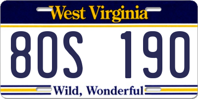WV license plate 8OS190