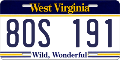 WV license plate 8OS191