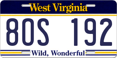 WV license plate 8OS192