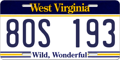 WV license plate 8OS193