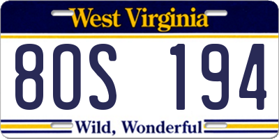 WV license plate 8OS194