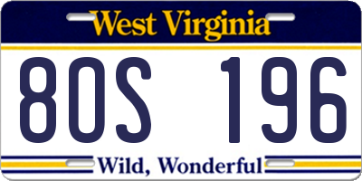 WV license plate 8OS196