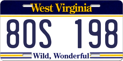WV license plate 8OS198