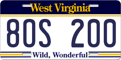WV license plate 8OS200