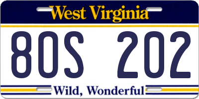 WV license plate 8OS202