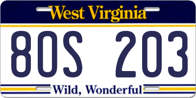 WV license plate 8OS203