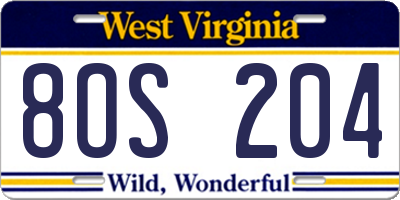 WV license plate 8OS204