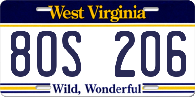 WV license plate 8OS206