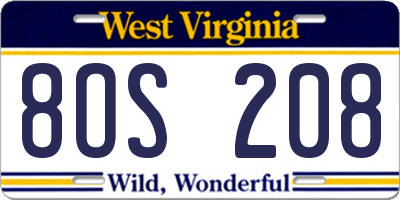 WV license plate 8OS208
