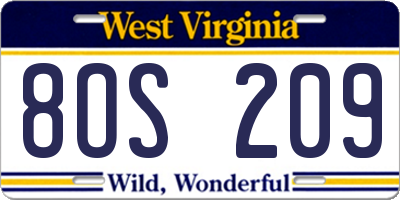 WV license plate 8OS209