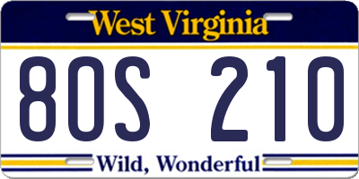 WV license plate 8OS210