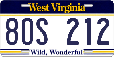WV license plate 8OS212