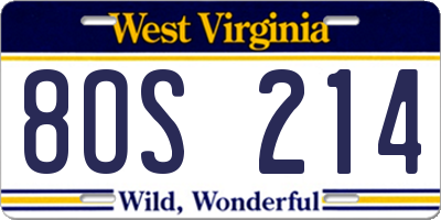 WV license plate 8OS214