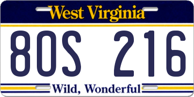 WV license plate 8OS216
