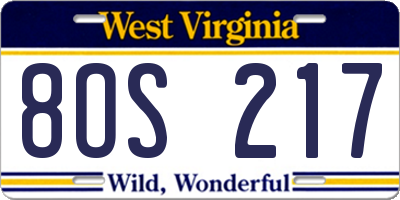 WV license plate 8OS217