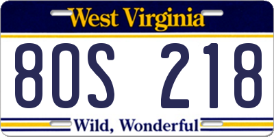 WV license plate 8OS218