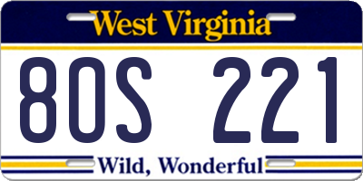 WV license plate 8OS221