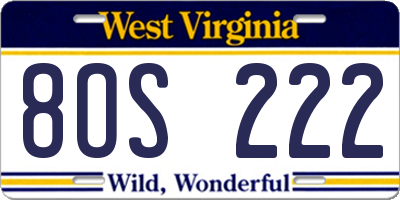 WV license plate 8OS222