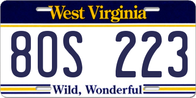 WV license plate 8OS223