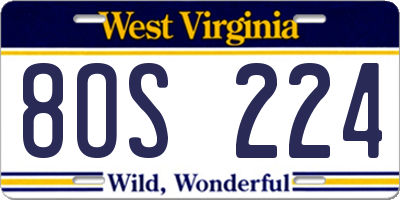 WV license plate 8OS224