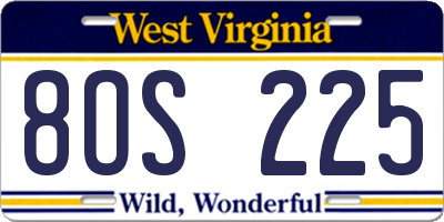 WV license plate 8OS225
