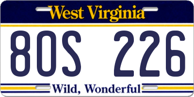 WV license plate 8OS226