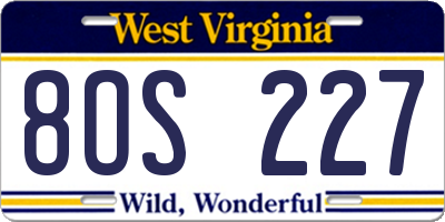 WV license plate 8OS227