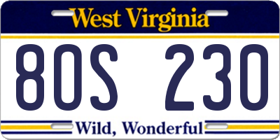 WV license plate 8OS230