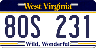 WV license plate 8OS231