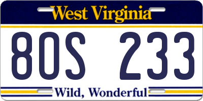 WV license plate 8OS233