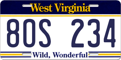 WV license plate 8OS234