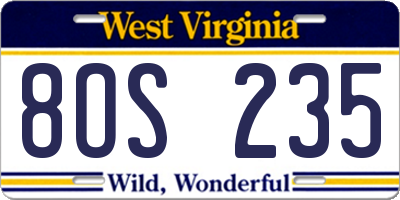WV license plate 8OS235