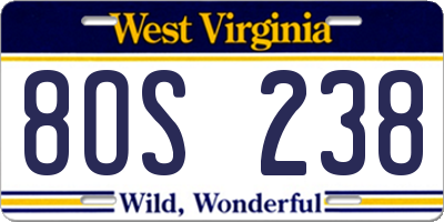 WV license plate 8OS238