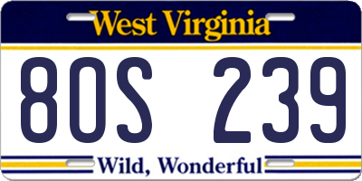WV license plate 8OS239
