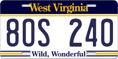 WV license plate 8OS240