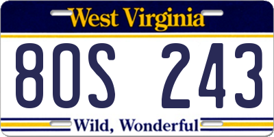 WV license plate 8OS243