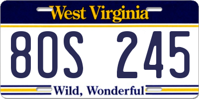 WV license plate 8OS245