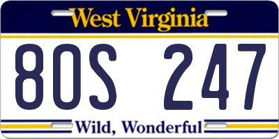 WV license plate 8OS247