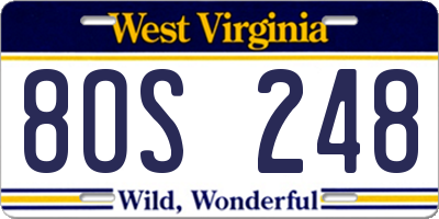 WV license plate 8OS248