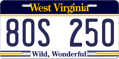 WV license plate 8OS250