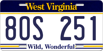 WV license plate 8OS251