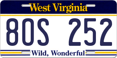 WV license plate 8OS252