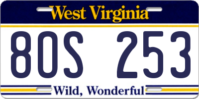 WV license plate 8OS253
