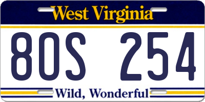 WV license plate 8OS254